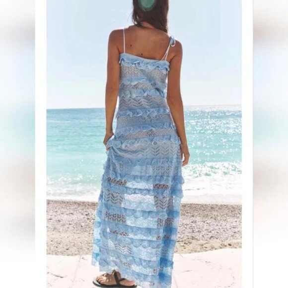 ZARA RUFFLED POINTELLE KNIT DRESS - Picture 8 of 11